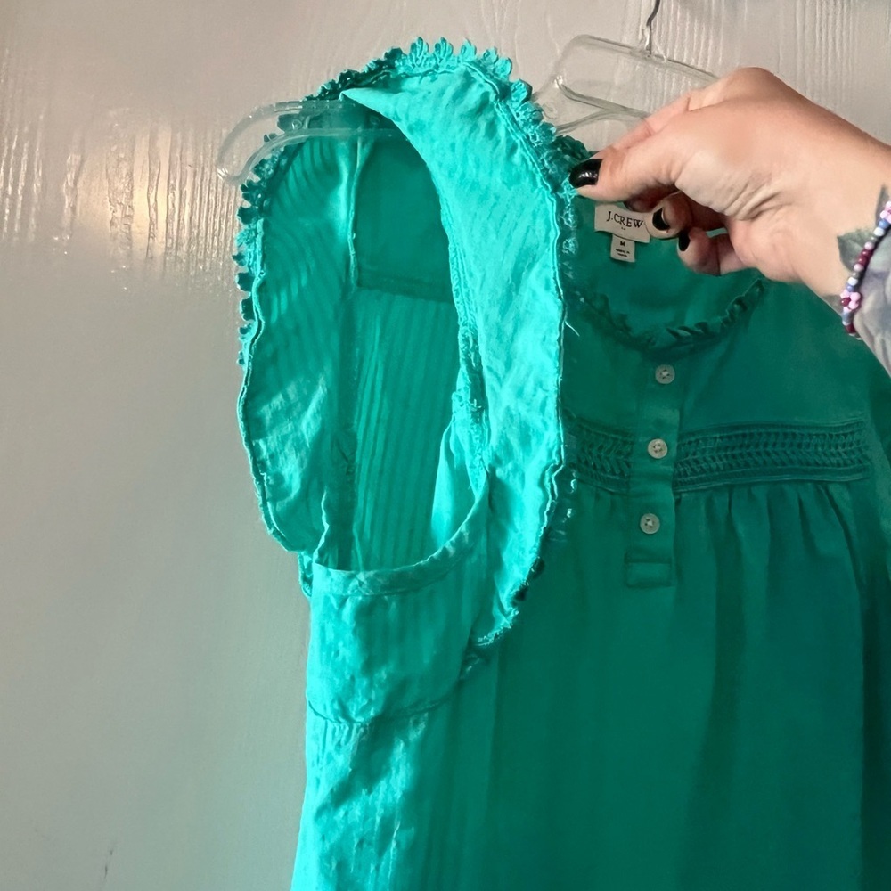 J. Crew Turquoise Ruffle Sleeve Blouse - Picture 4 of 8